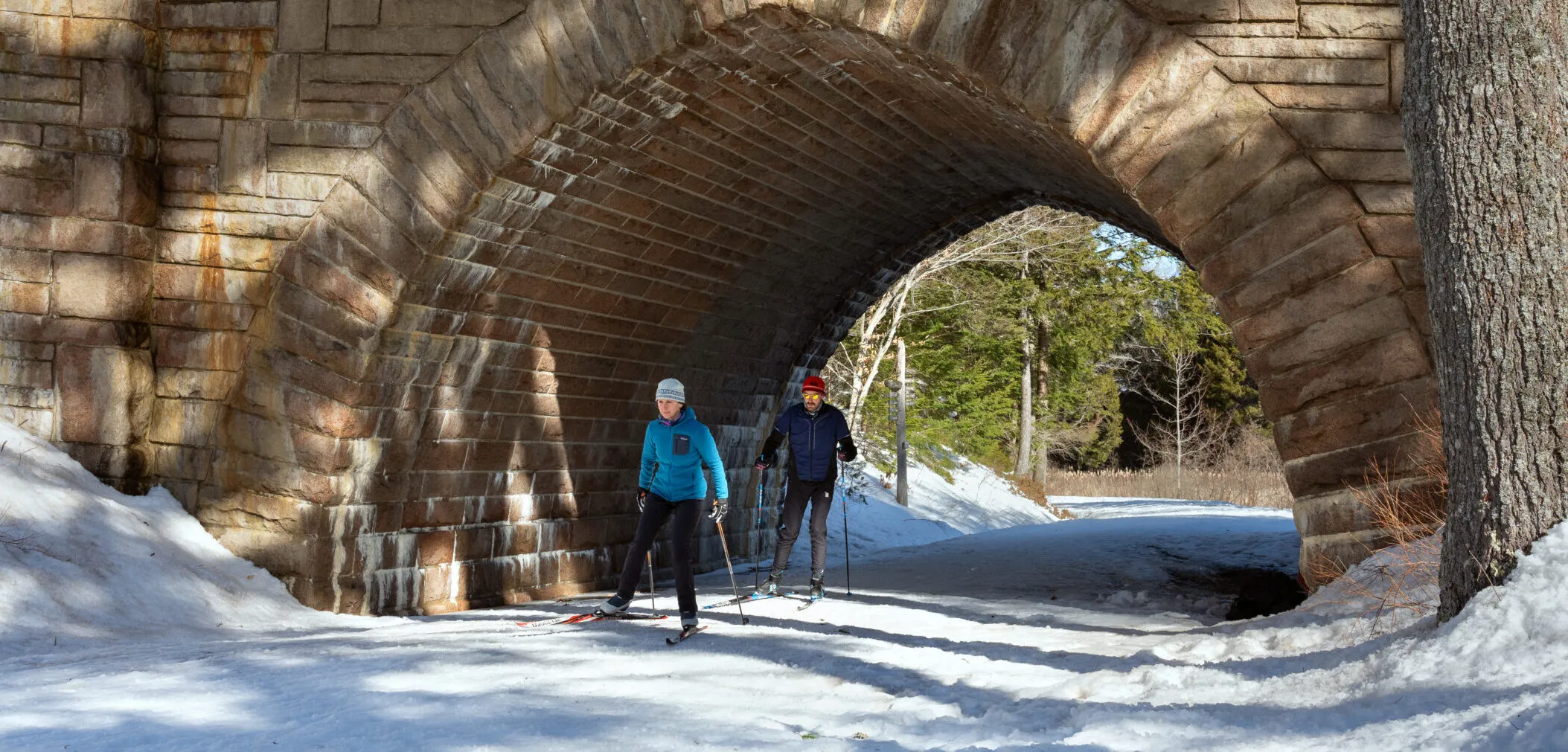 Acadia National Park winter landscape with snow-covered carriage roads