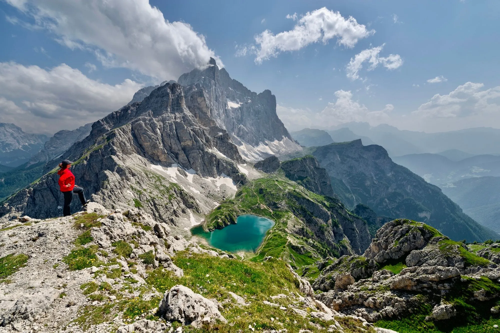 Stunning mountain lake views while hiking in Dolomites