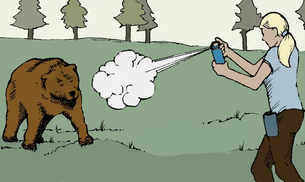 Bear spray demonstration showing proper deployment technique