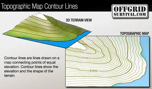 Topographic contour lines showing elevation changes on hiking trail maps