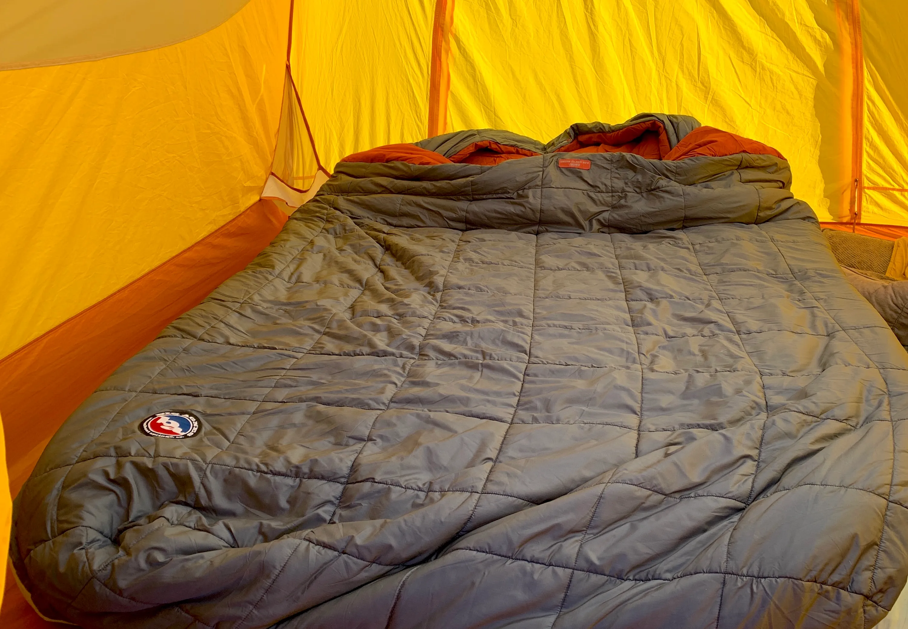 Big Agnes sleeping bag in wilderness camping setting