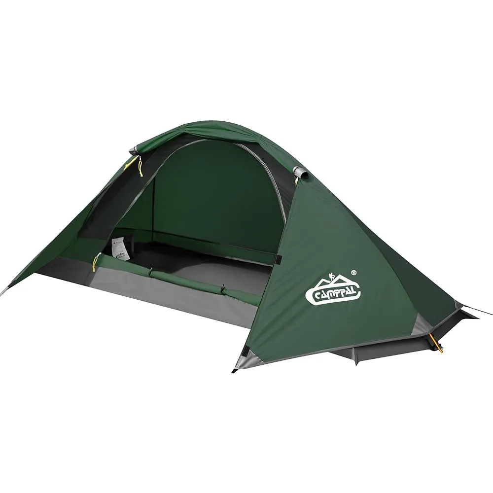 Ultralight 1 person tent setup in mountain environment