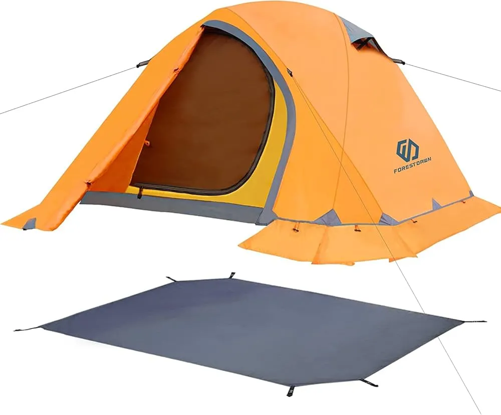 High-quality 3 season tent 2-person setup in mountain environment