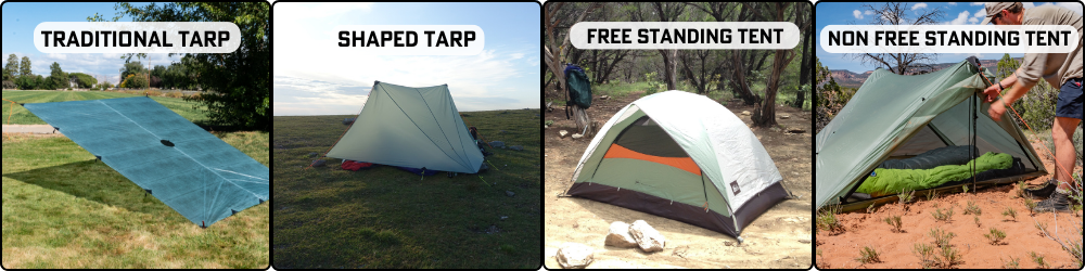 Visual comparison chart showing differences between trekking pole tents and freestanding tent designs