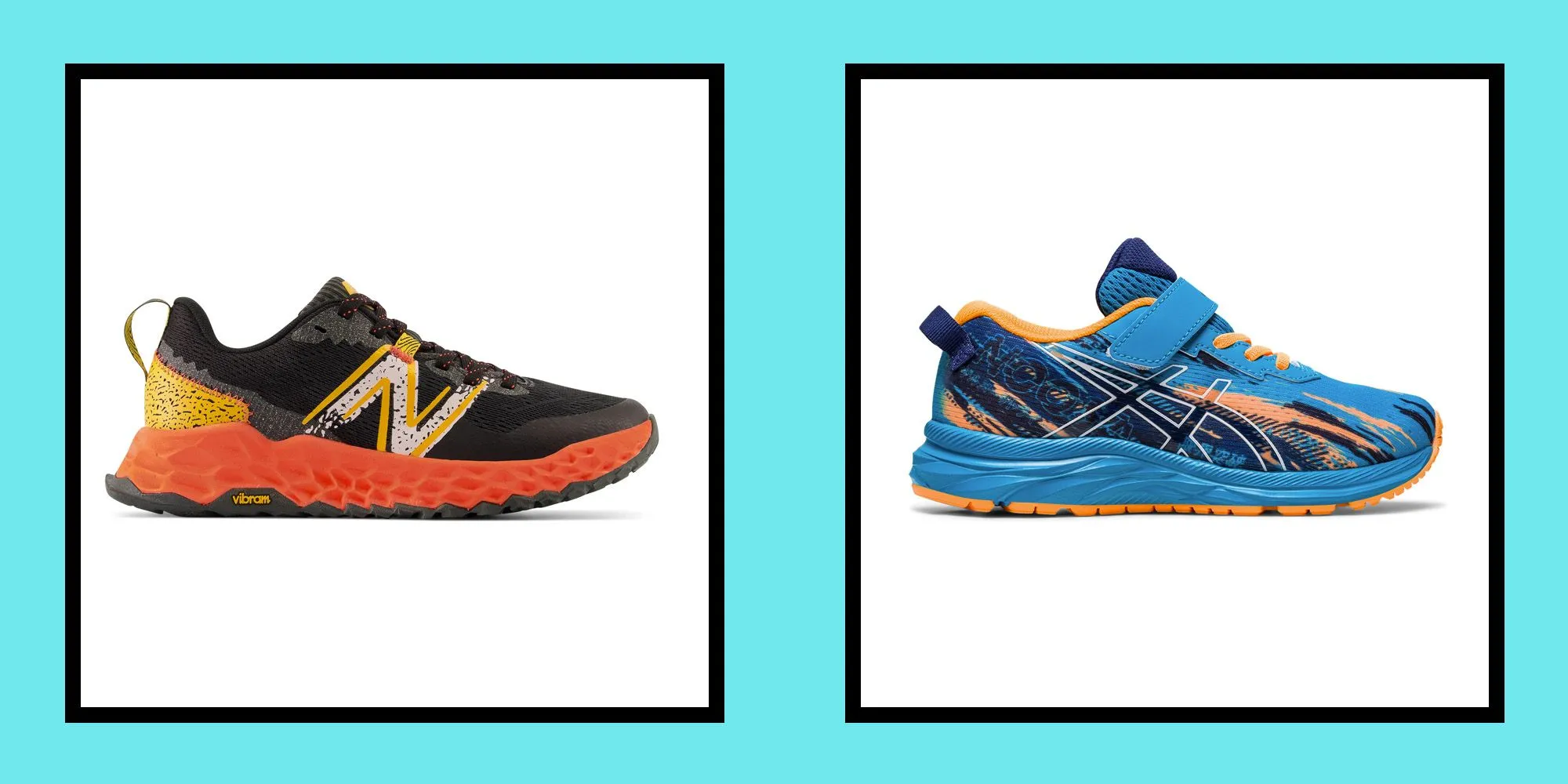 Kids wearing various running shoes