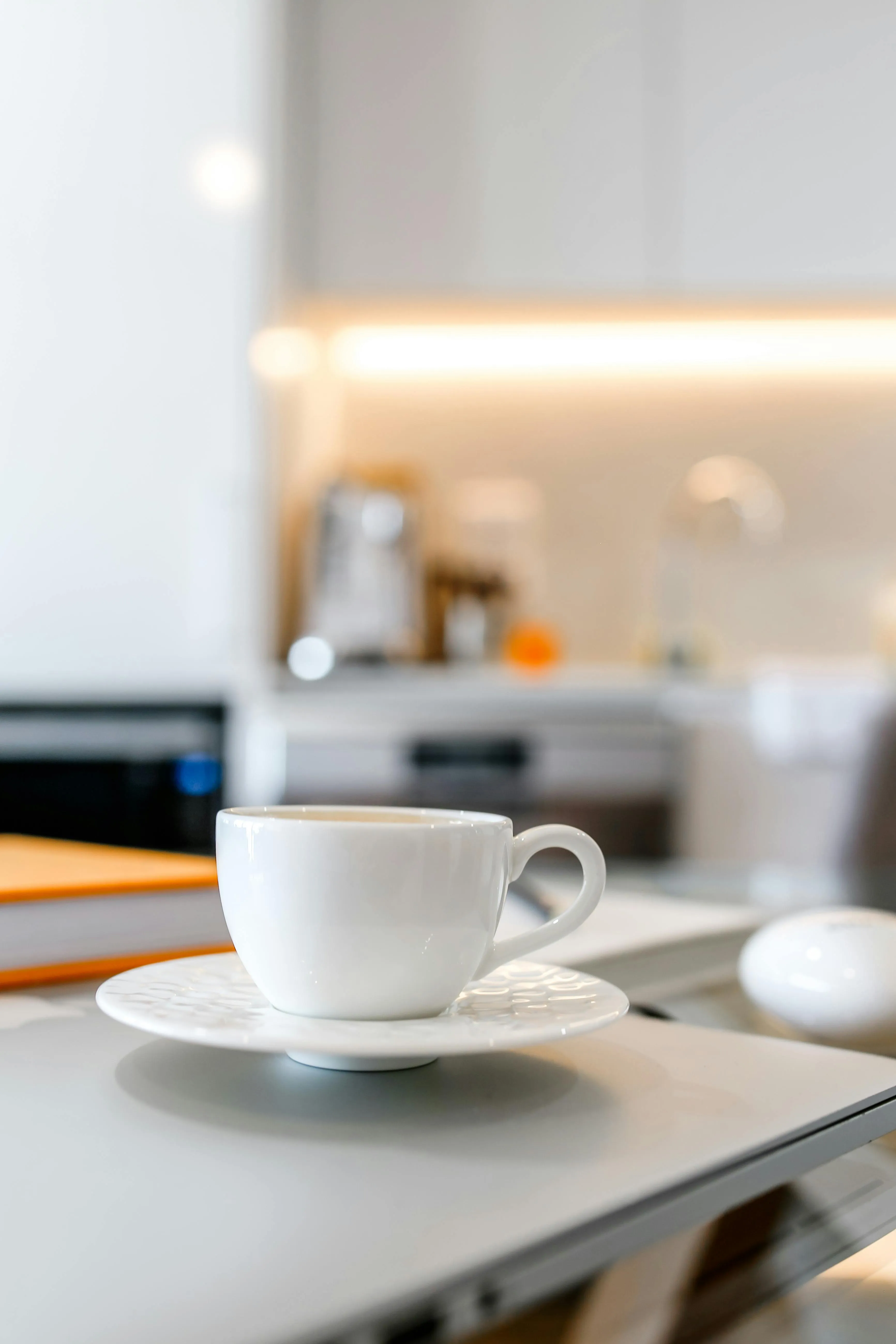 White ceramic mug on modern kitchen counter