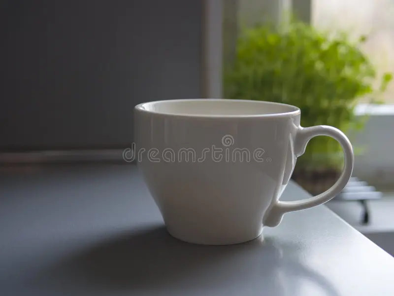 Clean white ceramic mug on kitchen counter