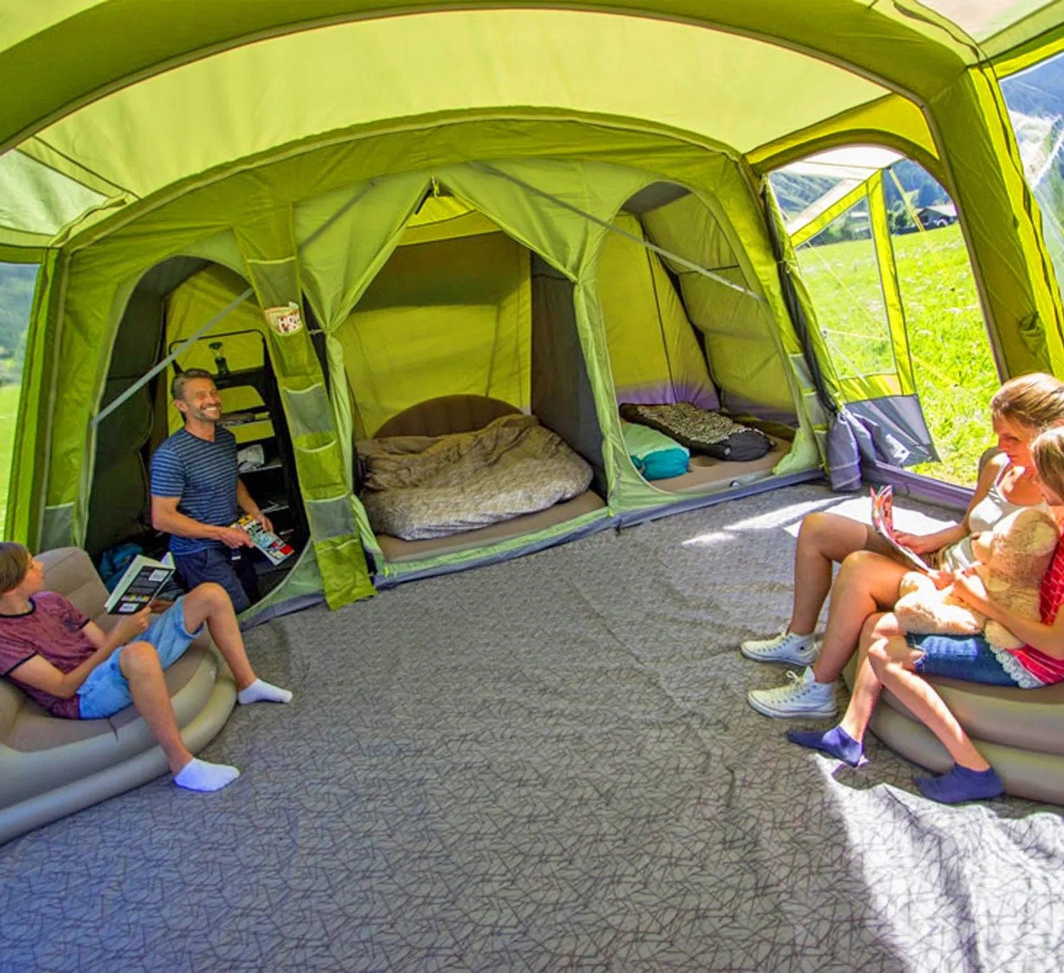 Giant 20-person tent with private bedroom compartments
