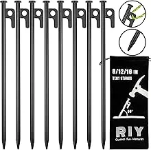 RIY 12 inch heavy duty steel tent stakes for camping