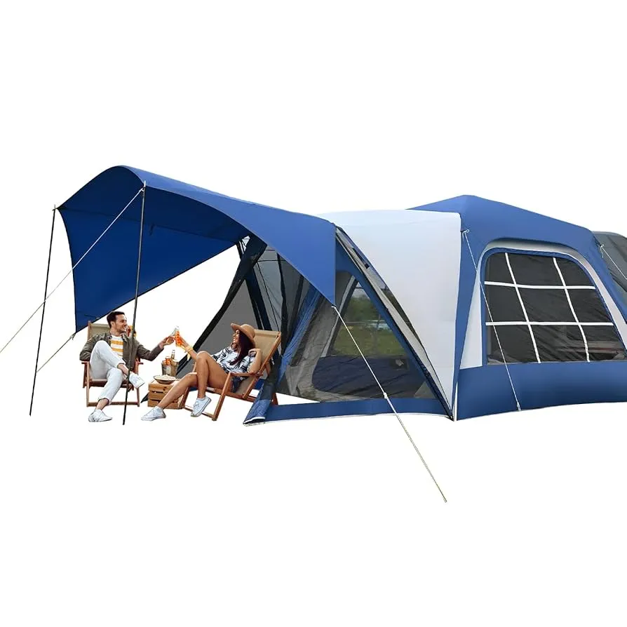 SUV camping tent with porch vestibule awning setup