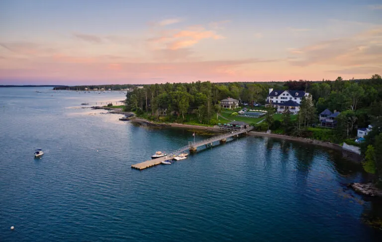 Aerial view of The Claremont Hotel luxury resort near Acadia National Park