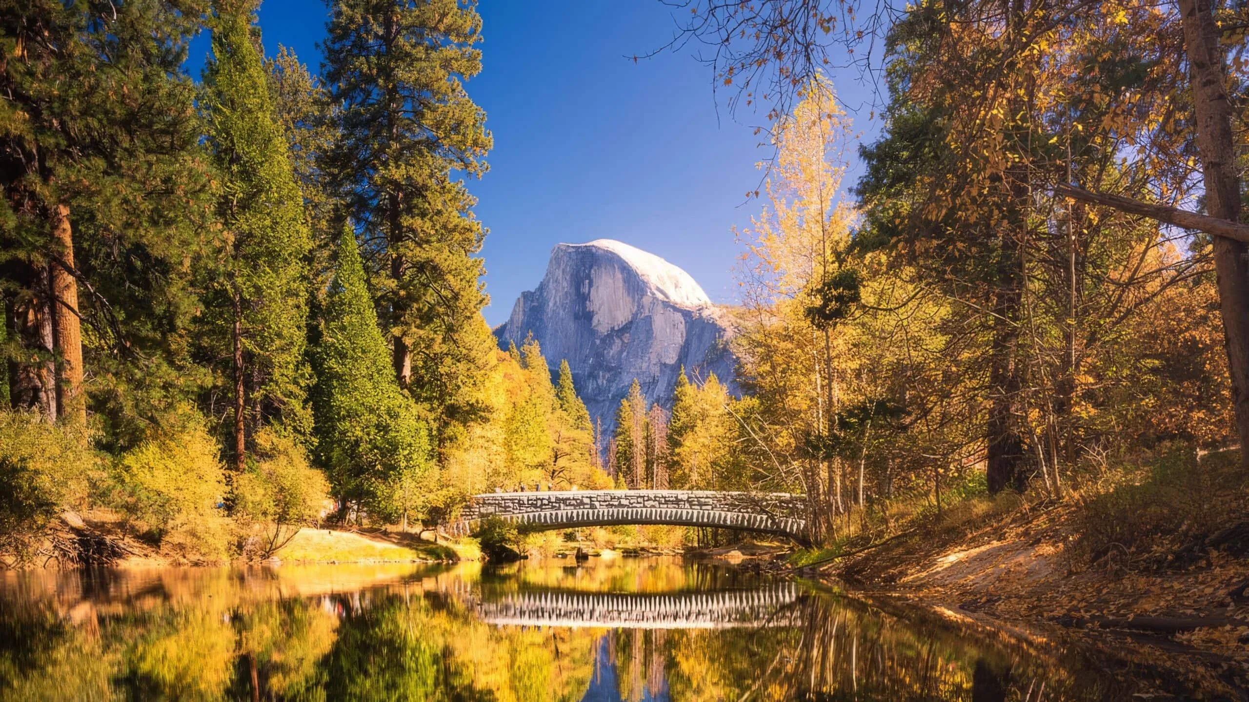 Yosemite National Park in October showing fall colors and granite cliffs