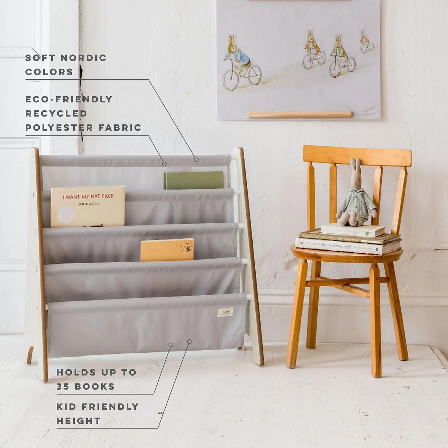 3 Sprouts Recycled book rack in nursery setting