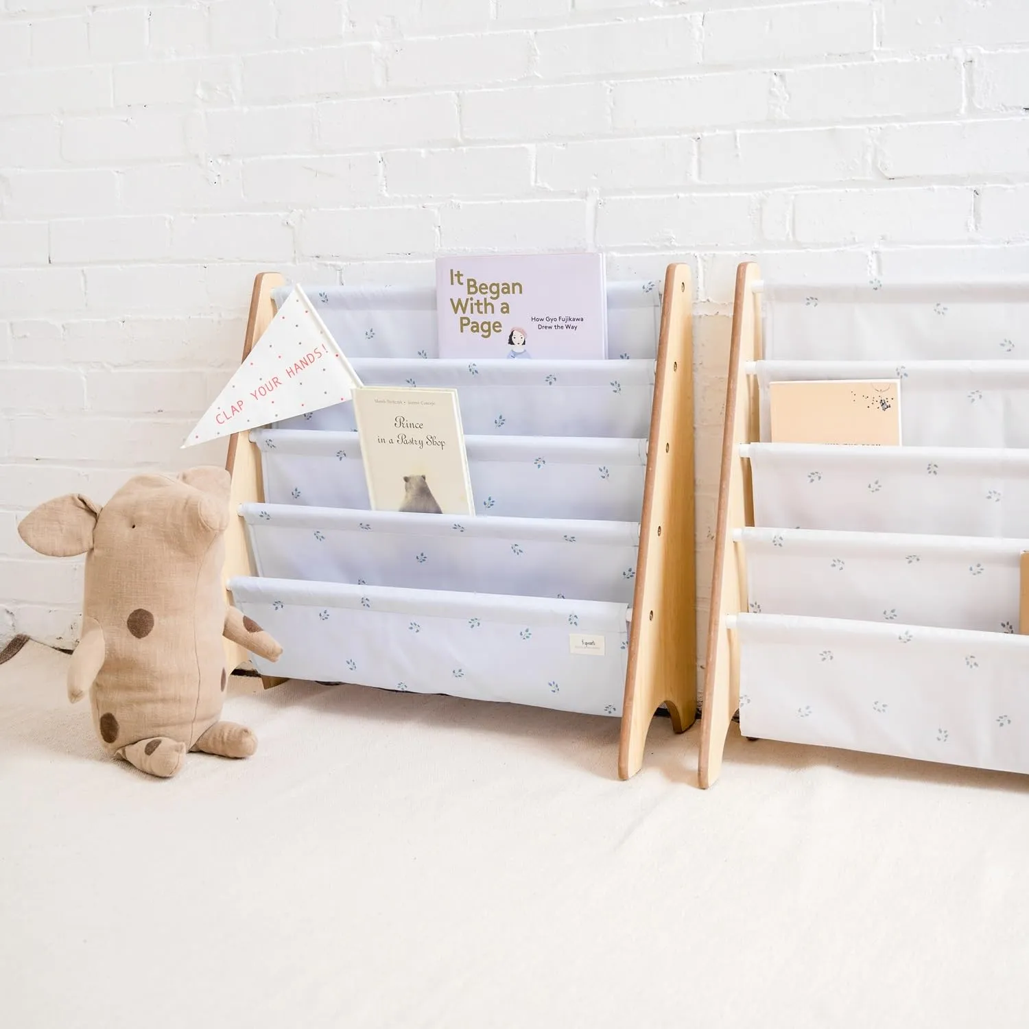 Recycled fabric construction of 3 Sprouts book rack