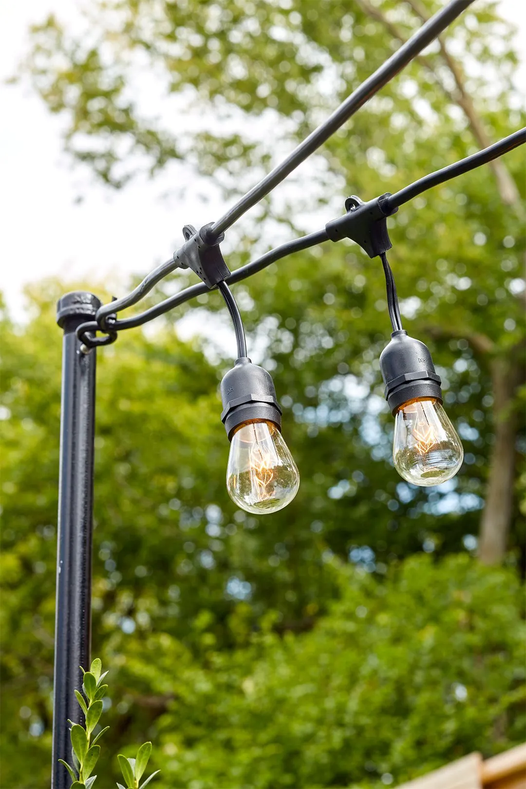 Aluminum light poles installed in backyard setting