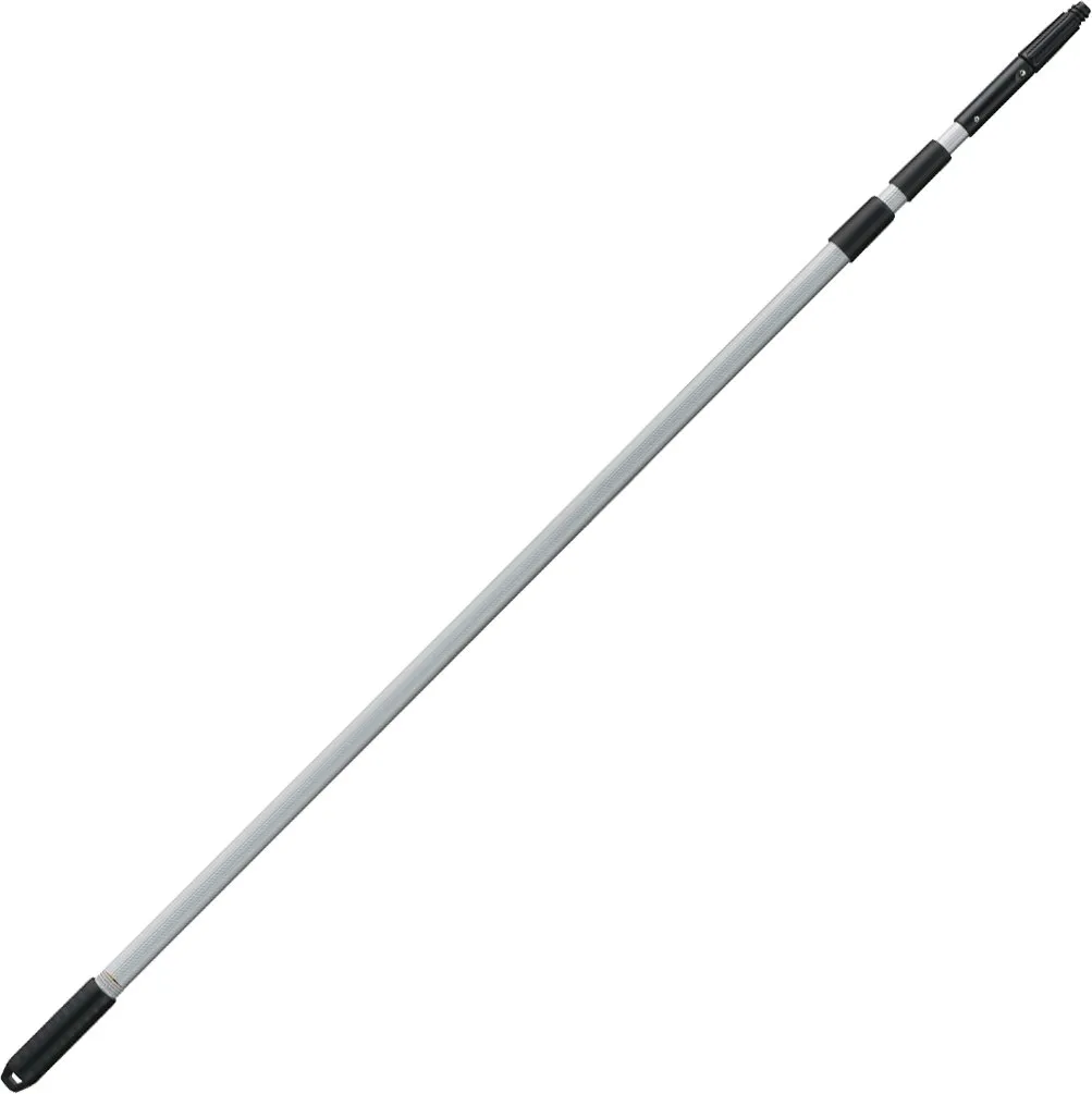 Professional grade aluminum telescoping pole with universal attachments for cleaning applications