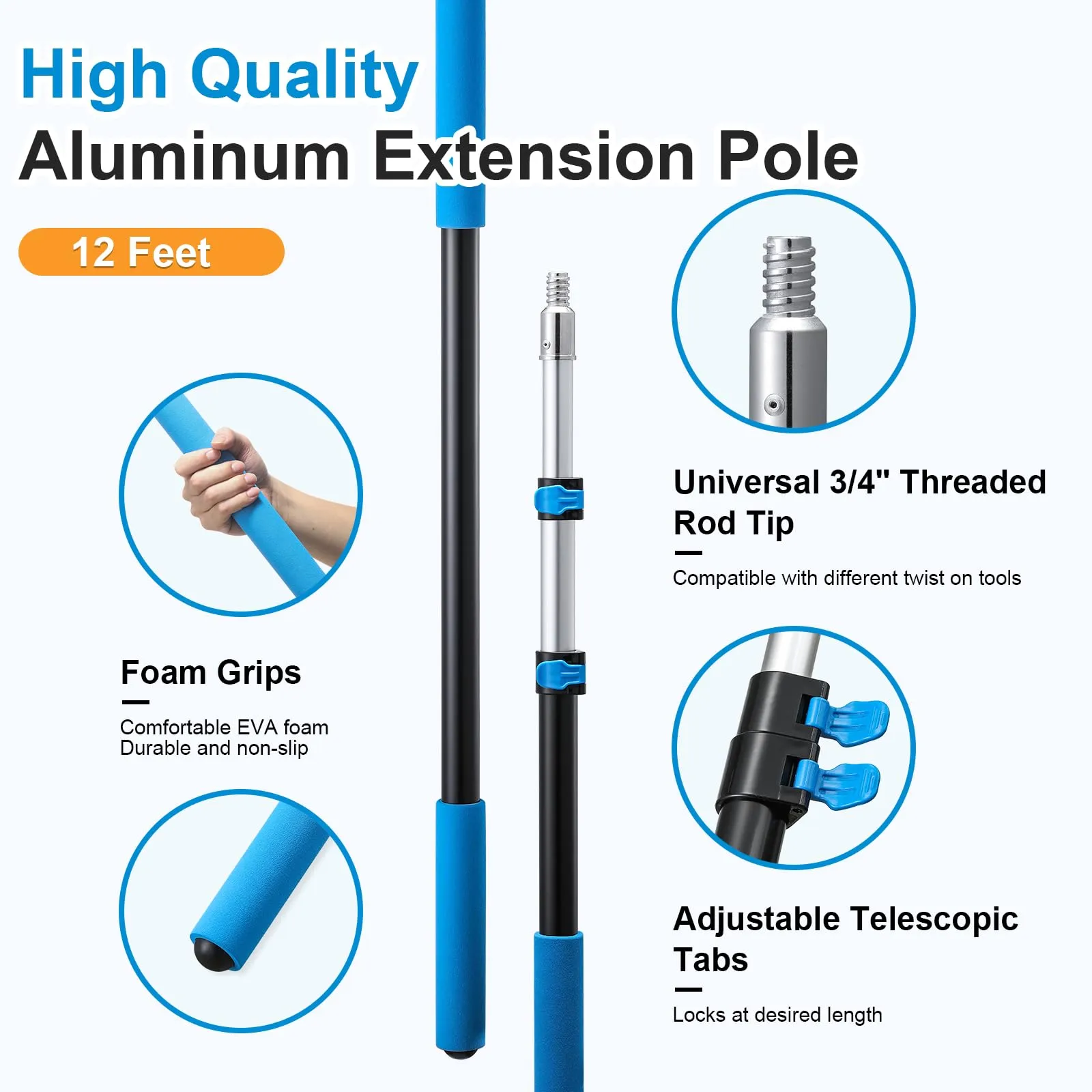 Multi-purpose aluminum telescoping pole being used for window cleaning and maintenance applications