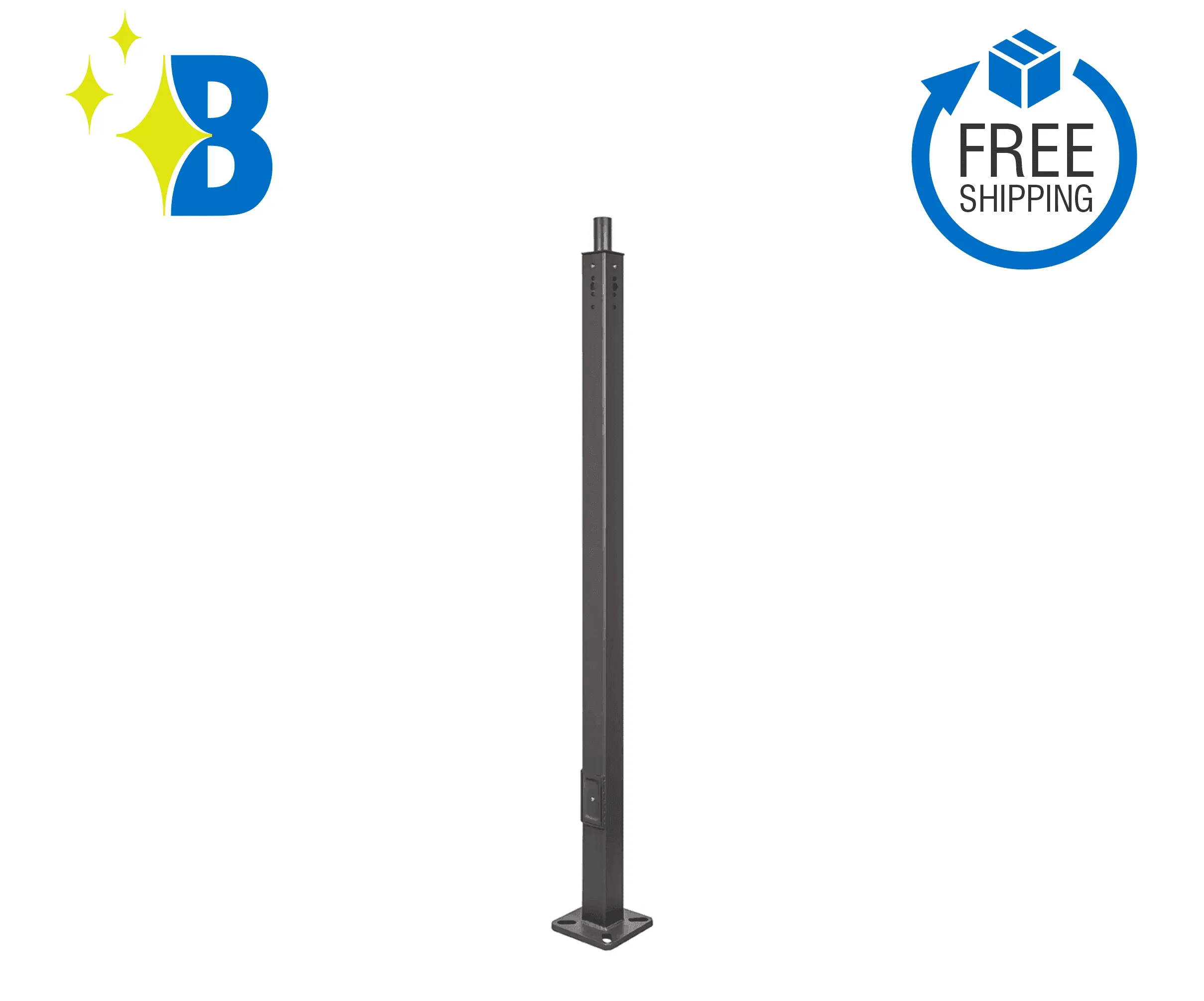 Technical specifications diagram of aluminum poles square showing dimensions and mounting details