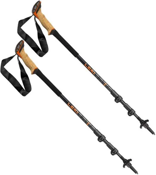 Side-by-side comparison of aluminum and carbon fiber hiking poles showing material differences