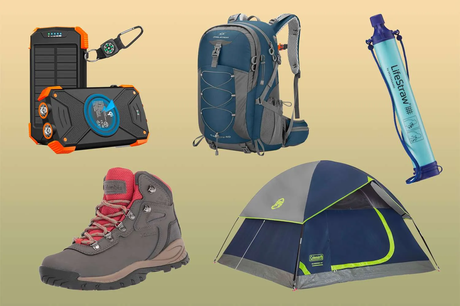 Hiking and camping gear deals display