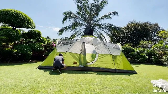 Coleman Montana tent setup process showing pole configuration and assembly