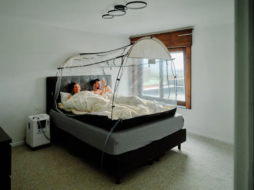 Professional altitude tent setup showing realistic bedroom installation