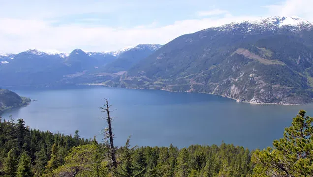Hikers on the Sea to Summit Trail with mountain views