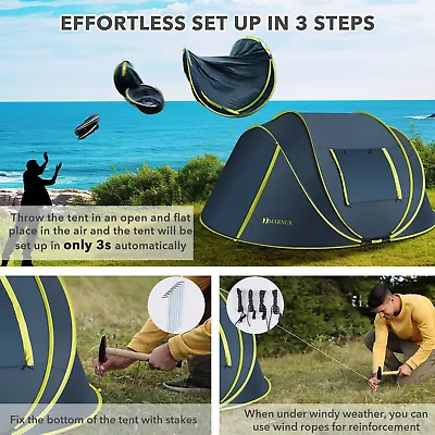 Instant pop up tent 4 person camping auto setup waterproof