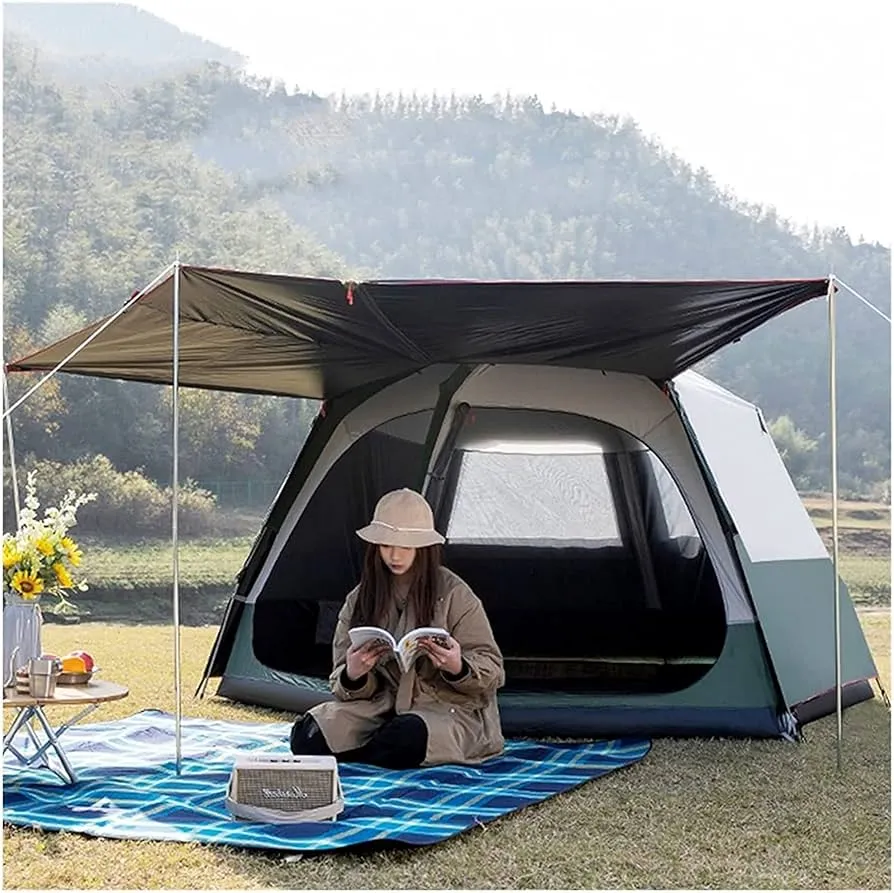 Instant camping tent features comparison showing different tent sizes and configurations