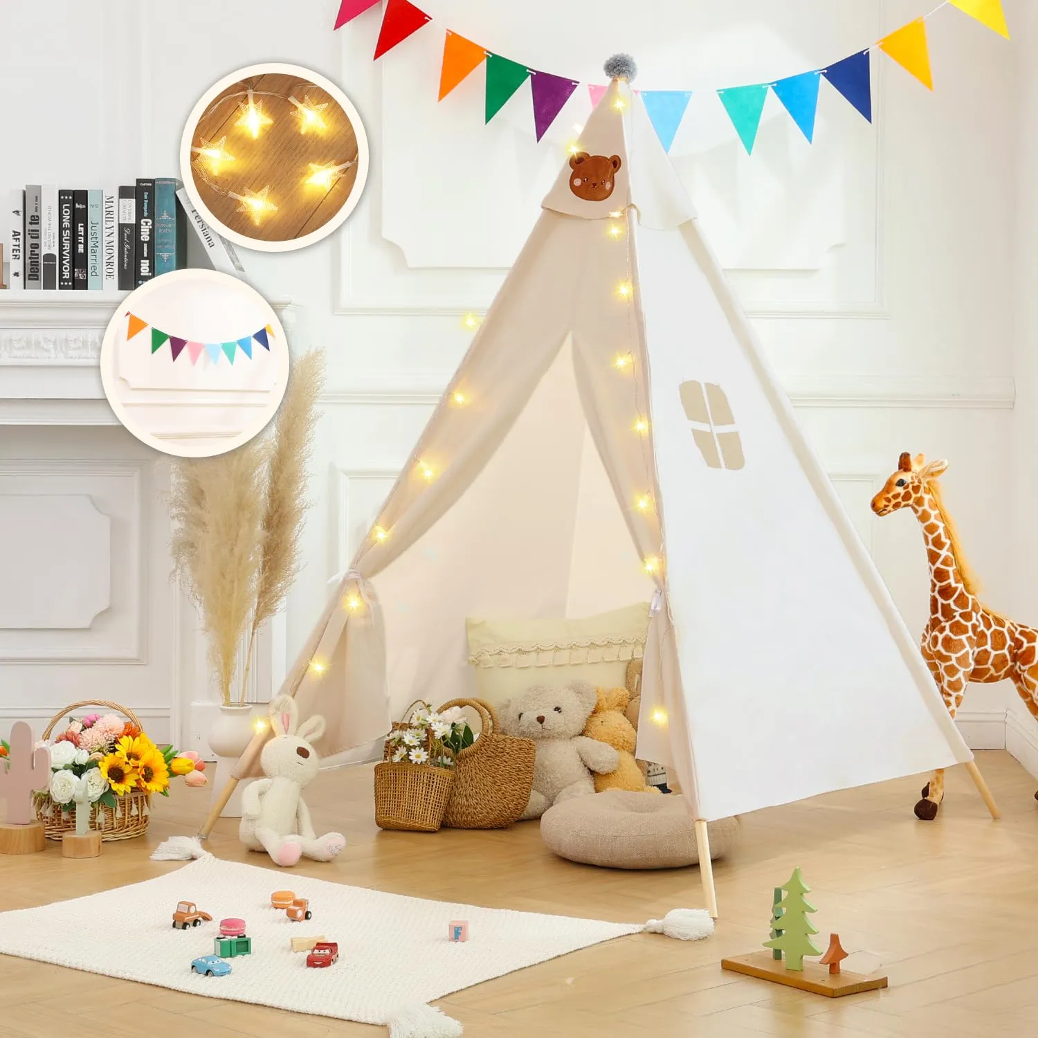 BabyAlly Teepee Tent with Star Lights for Indoor Outdoor Play