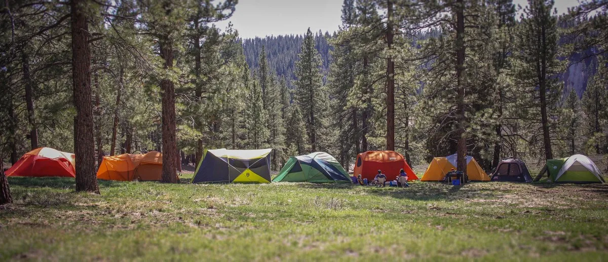 Camping tent construction details showing durable materials and design