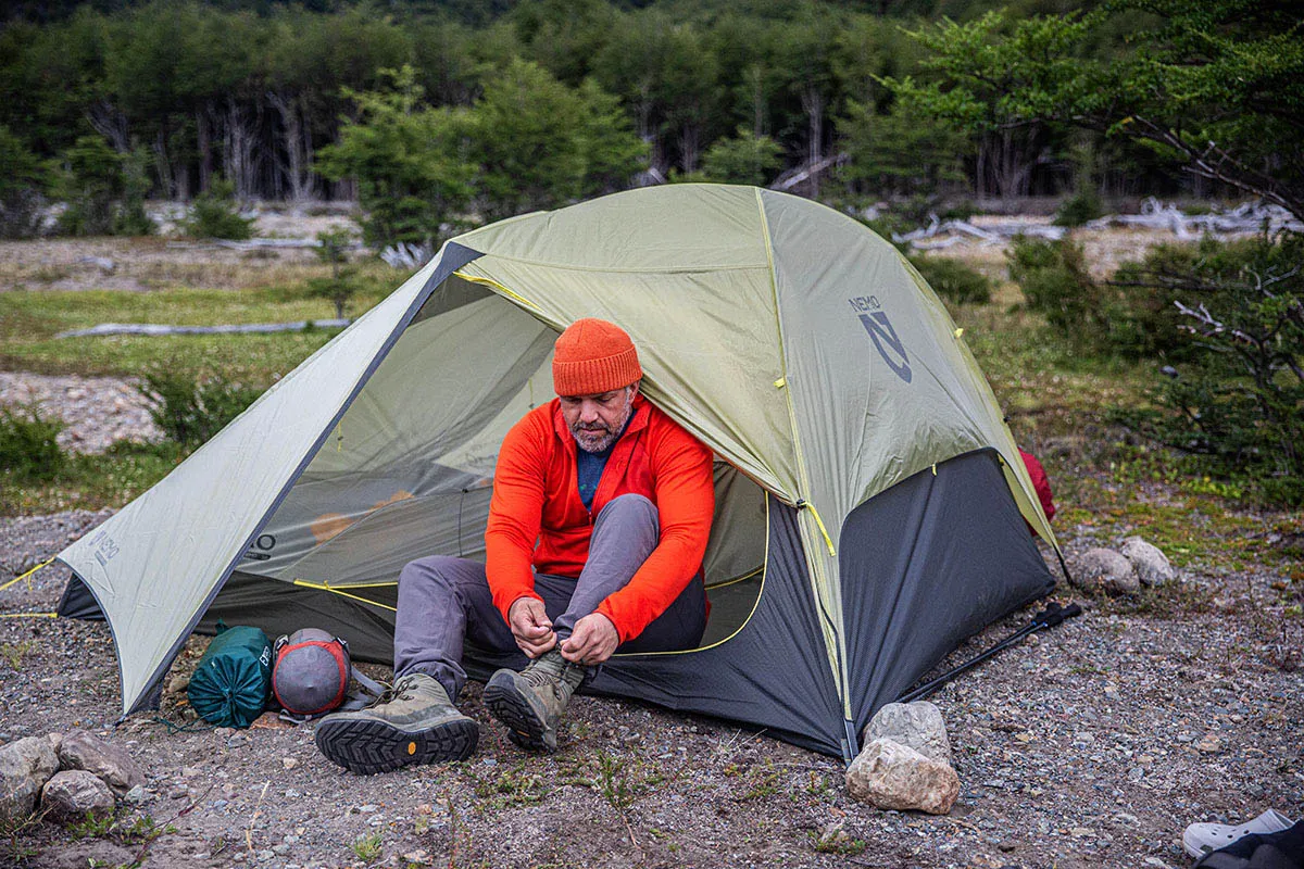 Nemo Hornet OSMO 3P backpacking tent setup in wilderness