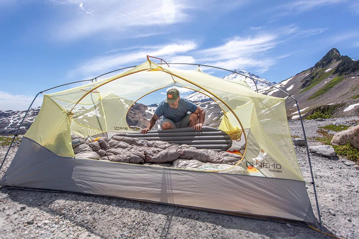 Non freestanding tent interior setup