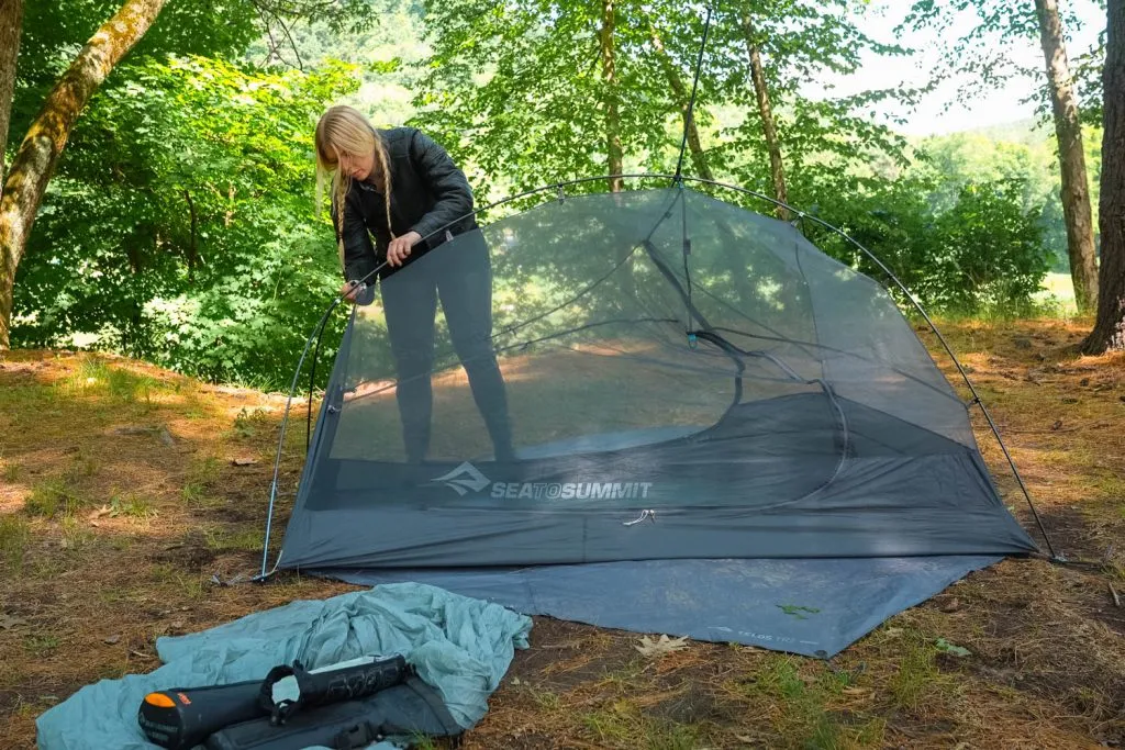Sea to Summit bikepacking tent in real camping scenario showing weather resistance and practical setup
