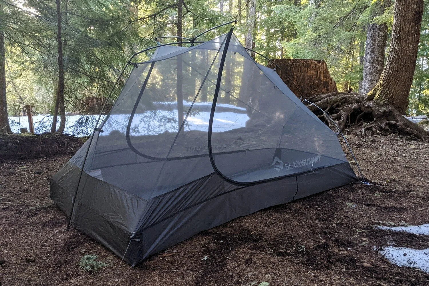 Sea to Summit Telos TR2 tent setup demonstration in campground