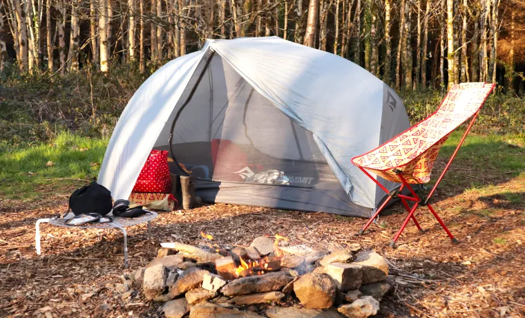 Sea to Summit Telos TR3 tent set up in woodland camping environment