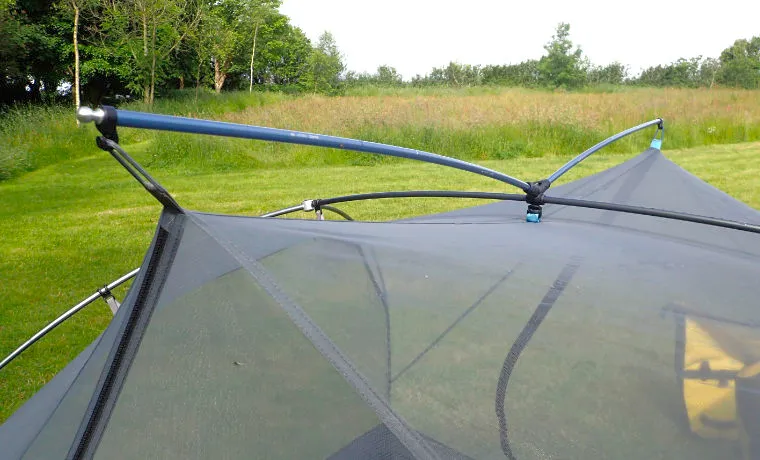 Close-up view of Sea to Summit Telos TR3 tension ridge pole system showing innovative architecture