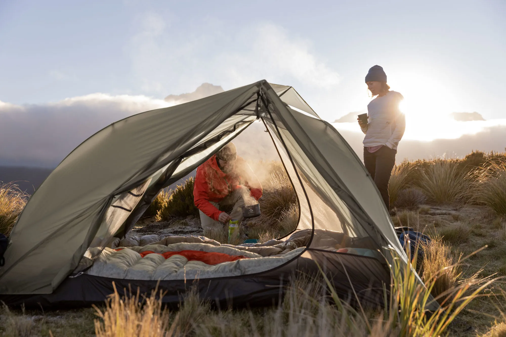 Sea to Summit Telos TR2 tent setup in outdoor setting
