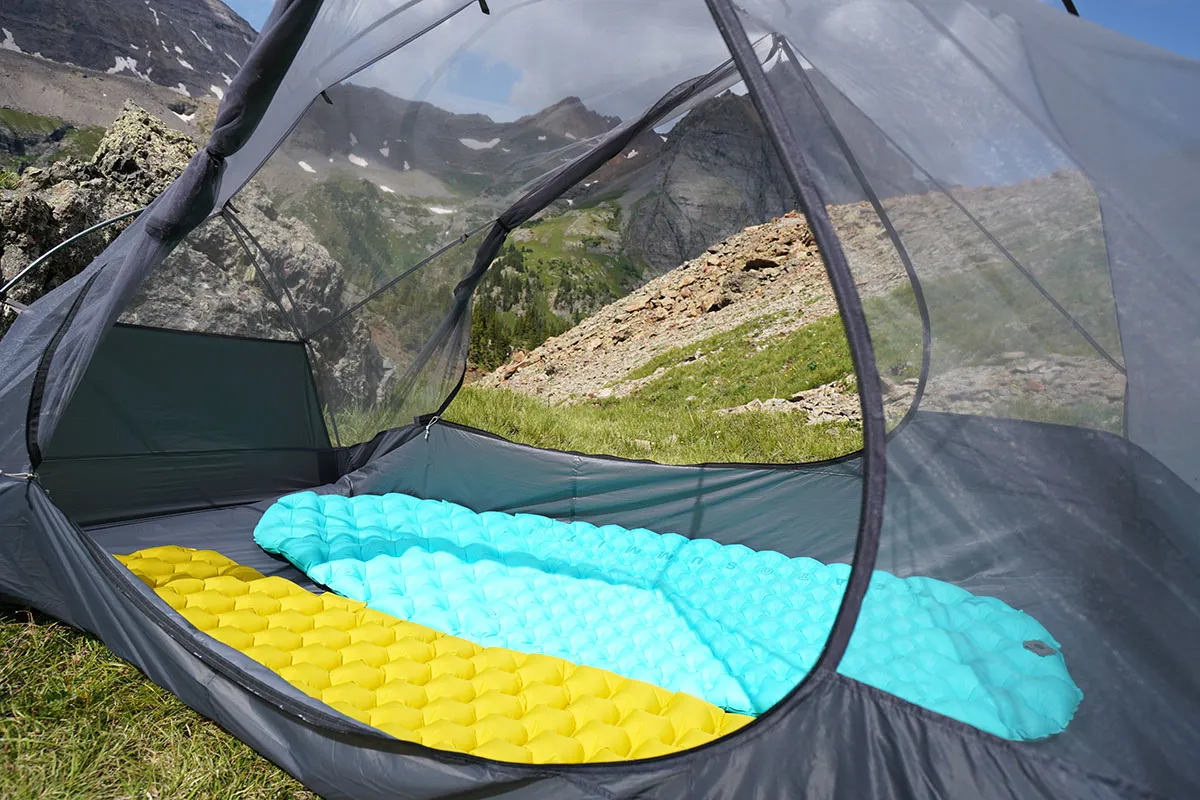 Interior space of Telos tent showing sleeping pads