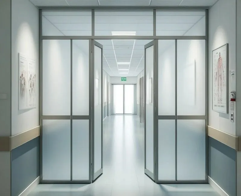 Modern anteroom with frosted glass