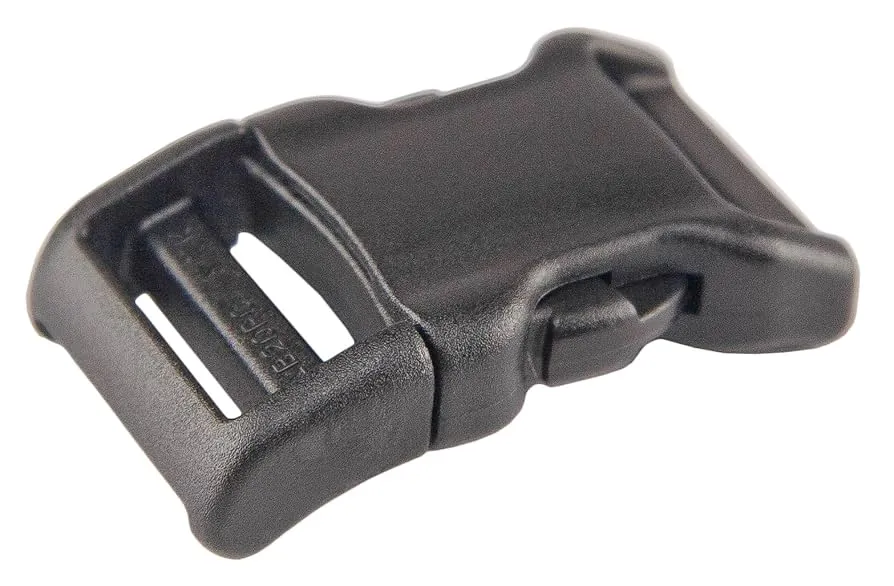 YKK contoured side release plastic buckles showing different sizes and configurations for various applications