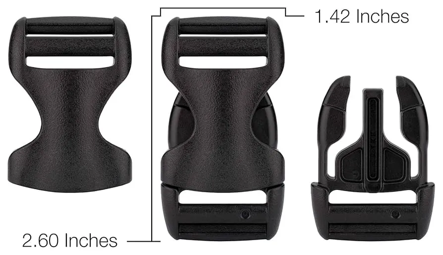YKK flat heavy duty dual adjustable side release plastic buckles demonstrating precise engineering and build quality