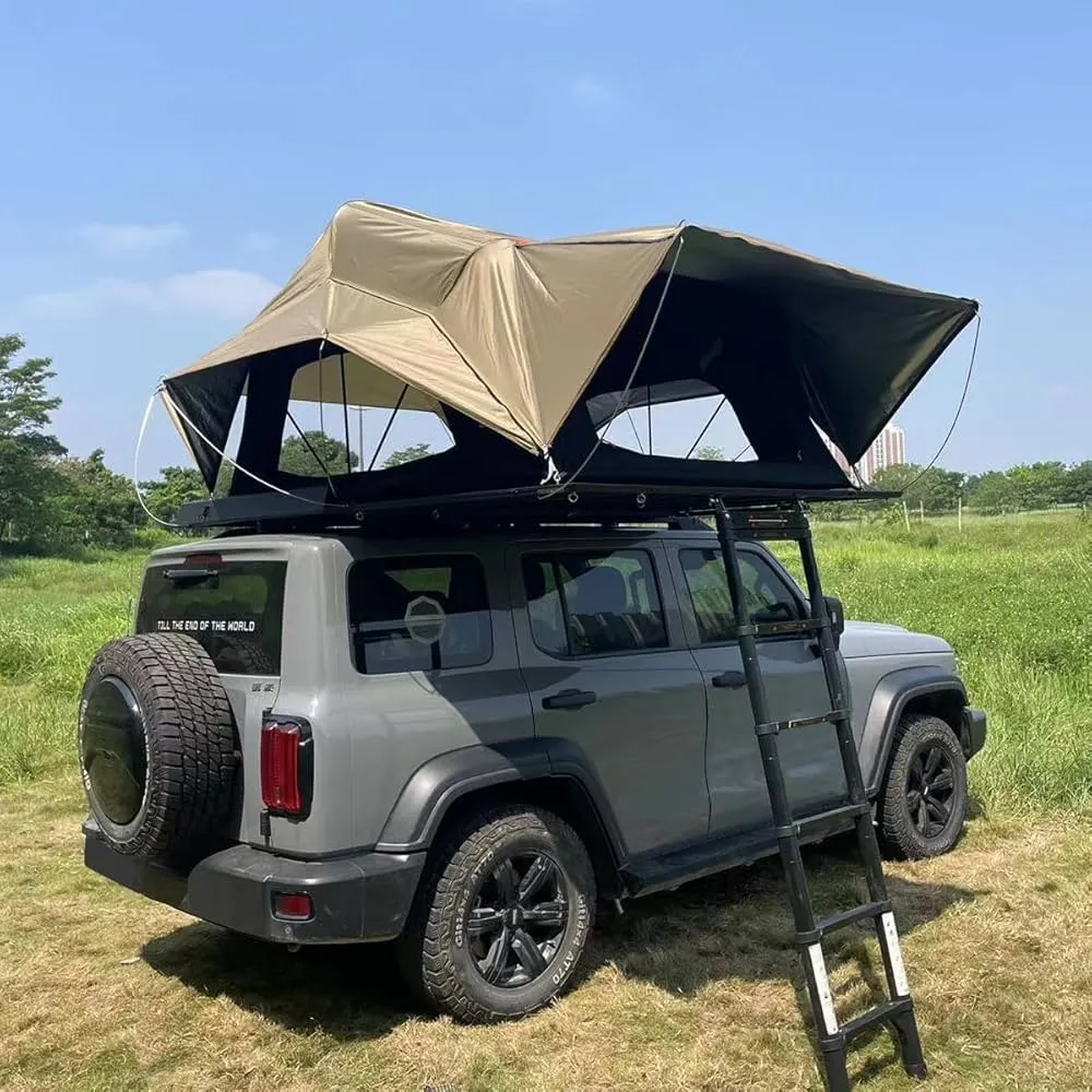 Close-up view of hard shell roof top tent showing premium aluminum construction and weatherproof seals