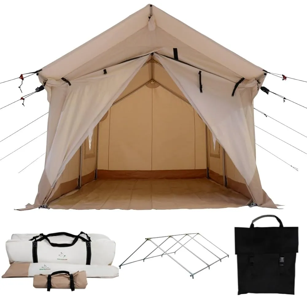 Heavy duty canvas wall tent showing waterproof construction
