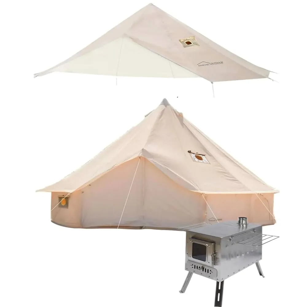 Canvas yurt tent with wood stove for 8 person camping