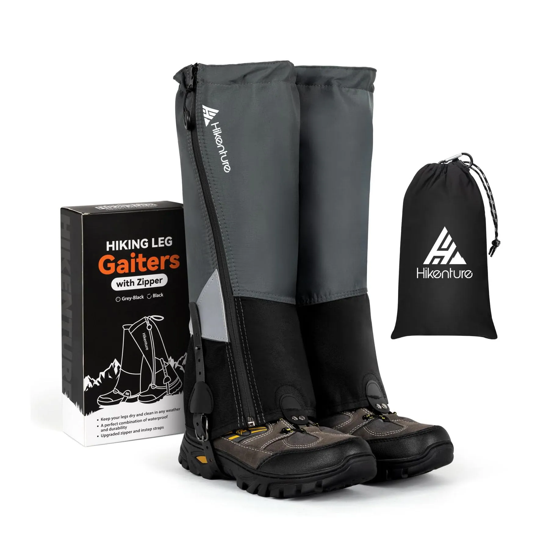 Close-up view of waterproof zipper mechanism on hiking gaiters